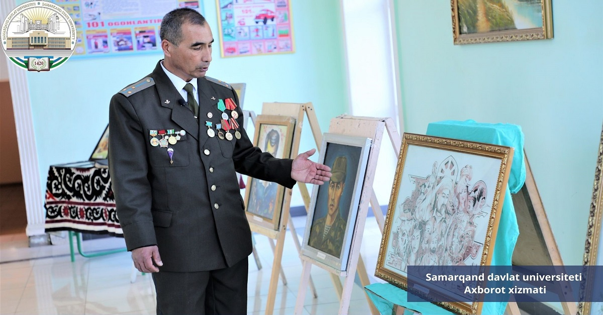 Samarqand davlat universiteti san'atshunoslik kafedrasi o'qituvchisi Jamoliddin Rahmatov ko'rgazmasidan fotolavhalar