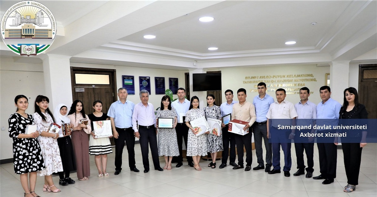 Самарқанд давлат университетида “Янги Ўзбекистонни ўзимиз ўз қўлларимиз билан бунёд этамиз” шиори остидаги эсселар танловининг университет босқичи ғолибларини тақдирлаш маросими бўлиб ўтди