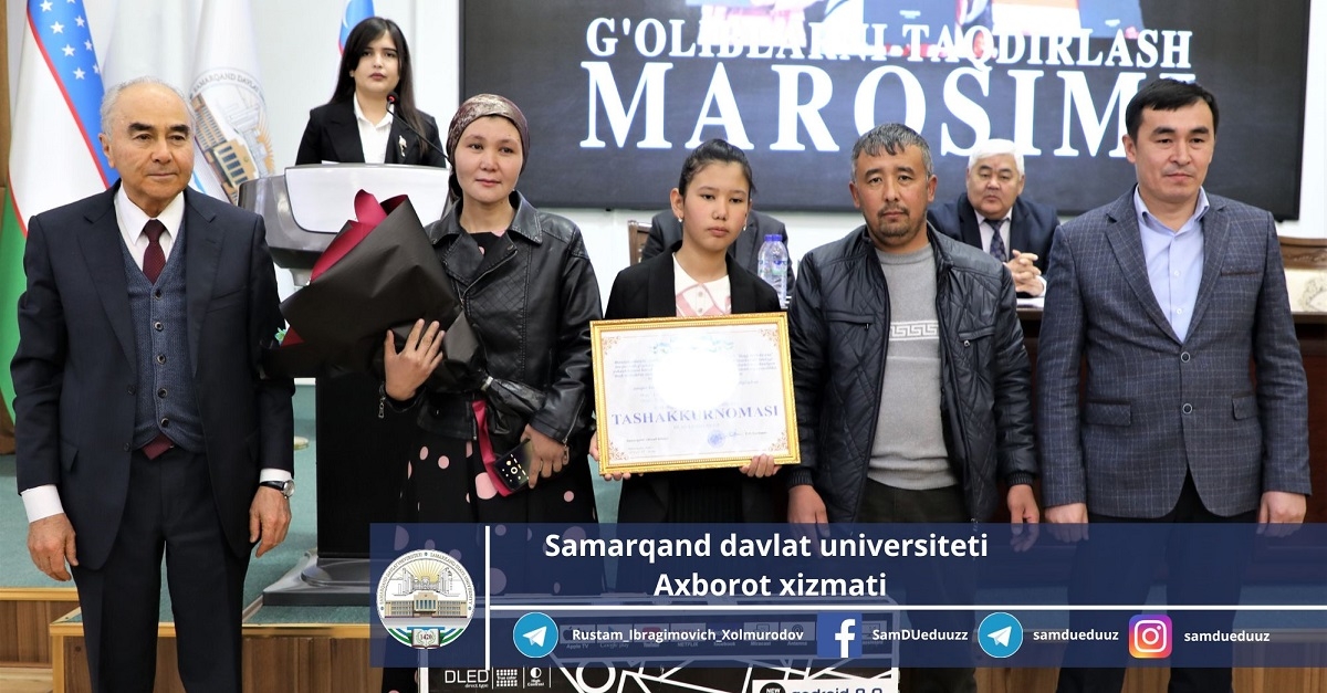 During the event, Marhabo Makhkamtasheva, a student of Samarkand State University, the winner of the “Yosh kitobxon (Young Reader)” contest, was presented with special gifts from the khokim of the region.