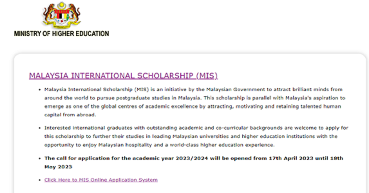 International grant program for Master's and Doctorate programs at Malaysian Higher Education Institutions