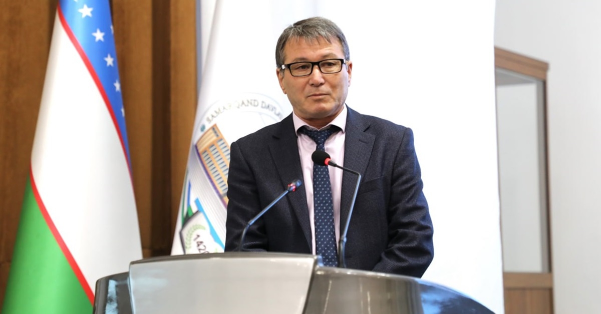 Head of the Laboratory of Nuclear Physics of SamSU, Associate Professor Askar Safarov speaks at a conference dedicated to the 80th anniversary of the birth of academician Tolib Muminov, which is being held at Samarkand State University...