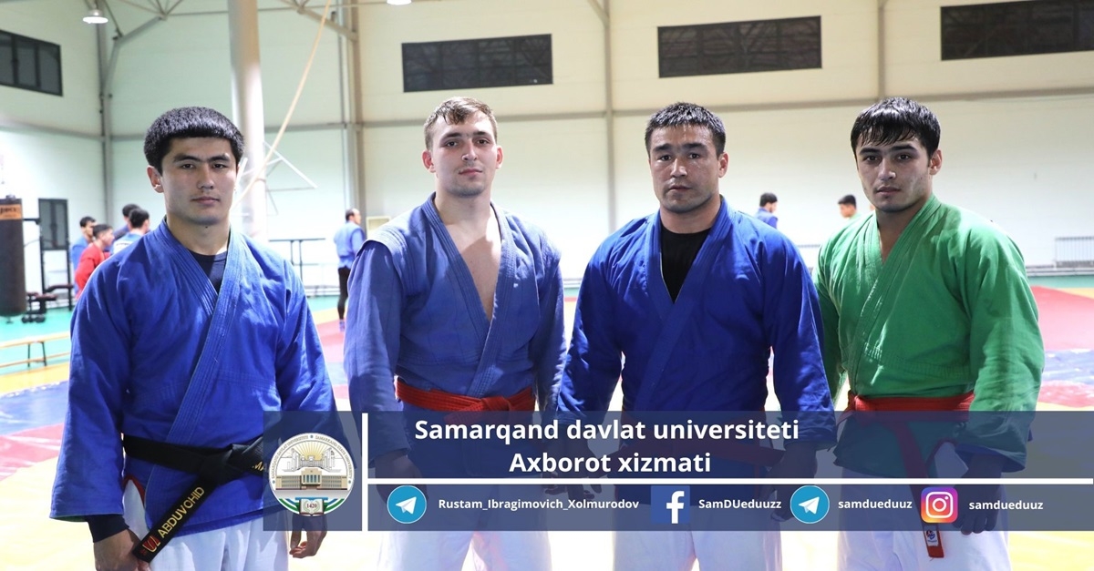 World champion Sarvar Shomurodov, teacher at the Department of Sports Activities at Samarkand State University, during a training session with his students...